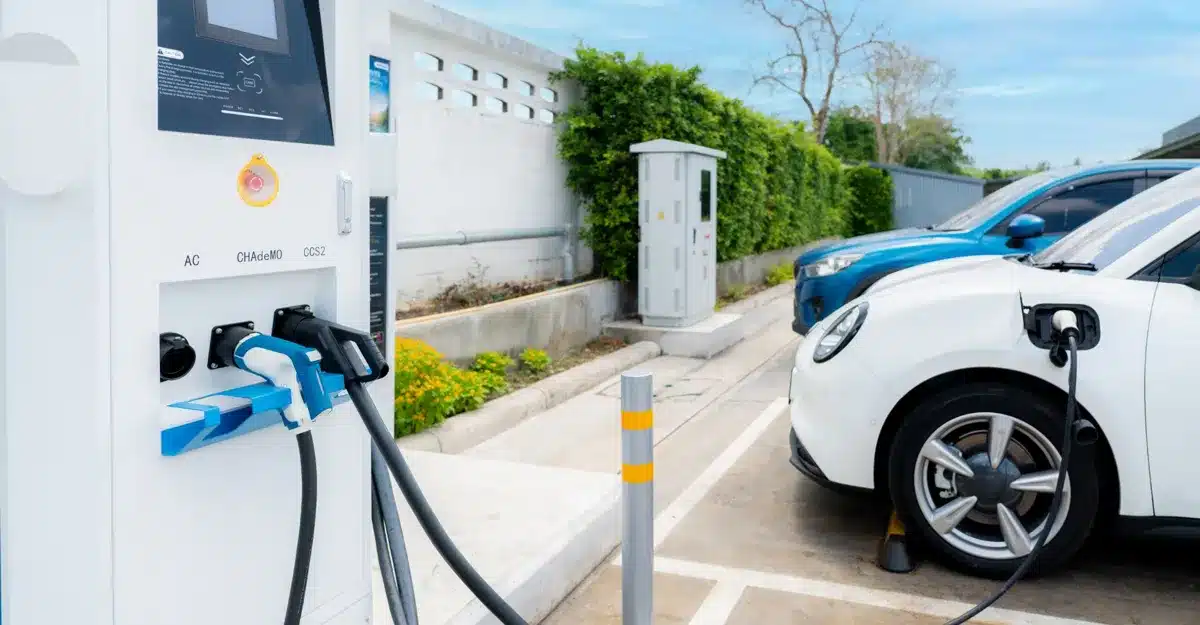 EV Charger อยู่ในสถานที่จอดรถภายในปั๊มน้ำมัน